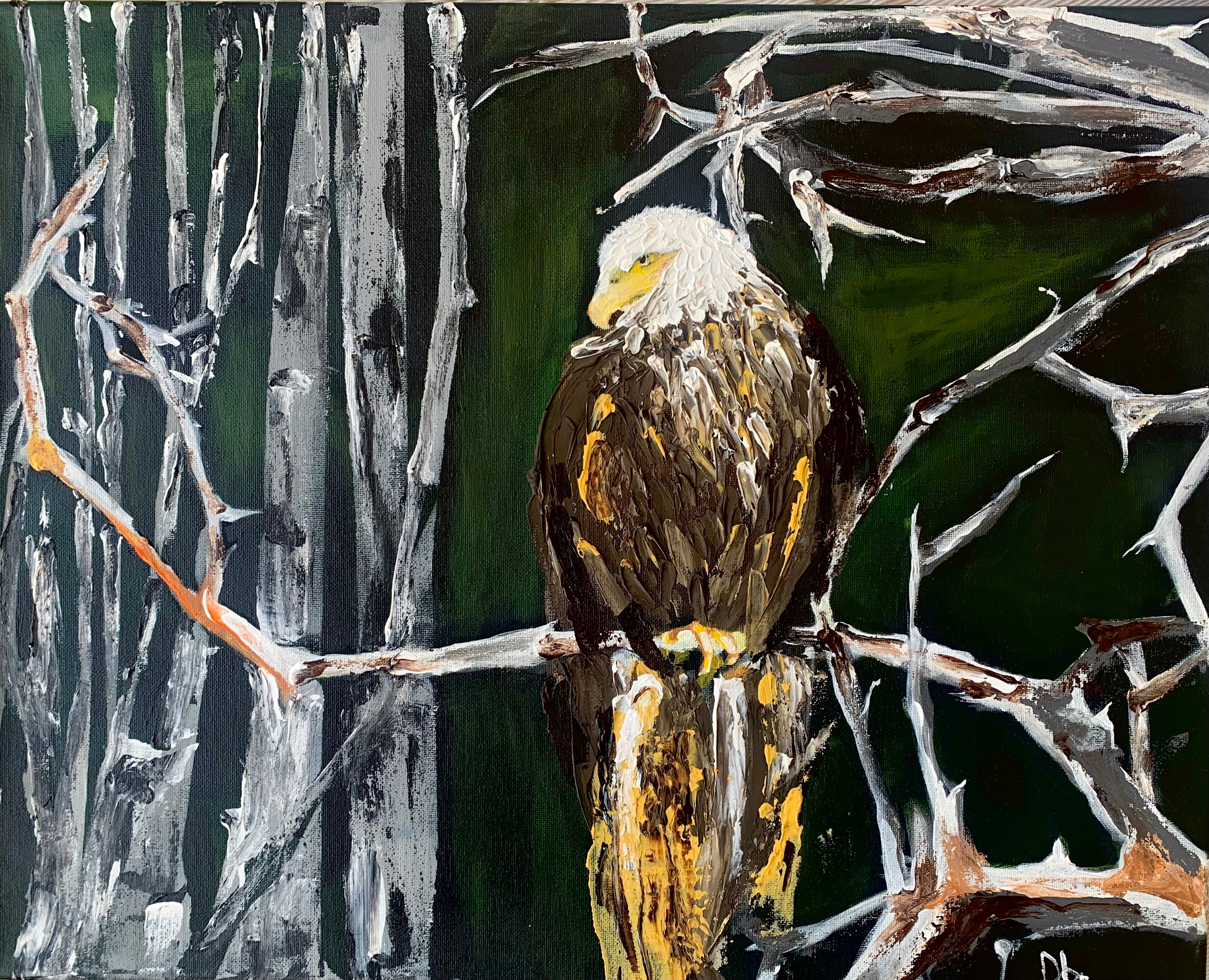 Eagle In Winter Forest Painting