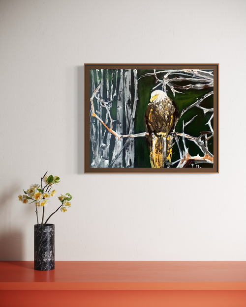 Eagle In Winter Forest Painting
