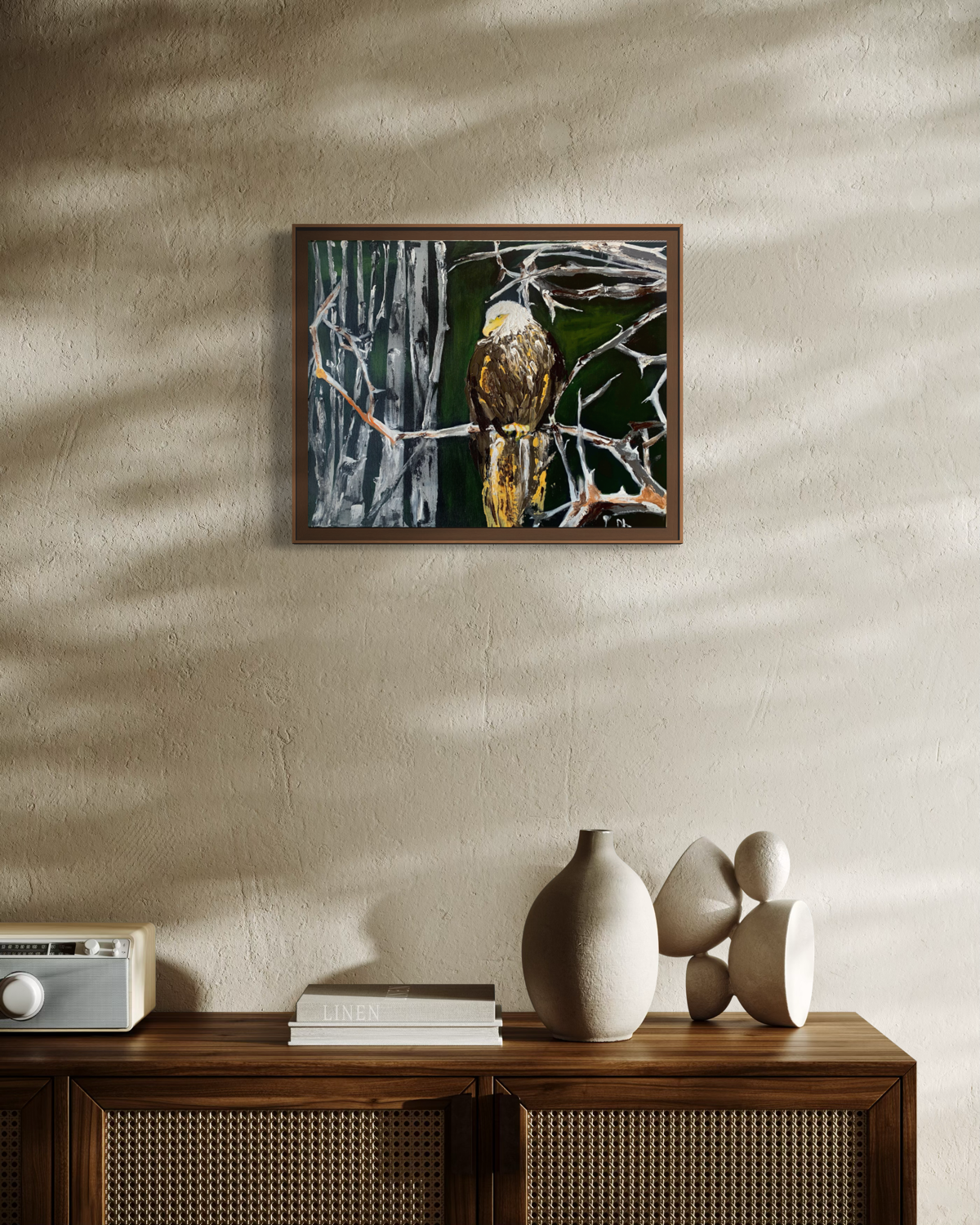 Eagle In Winter Forest Painting