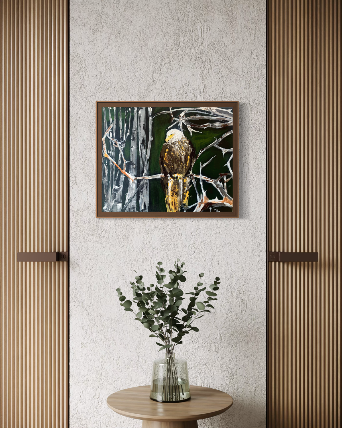 Eagle In Winter Forest Painting